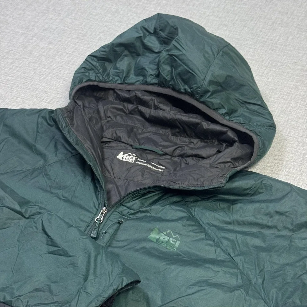 REI Co-Op Primaloft Jacket Mens XL Green Puffer Hooded Insulated Full Zip